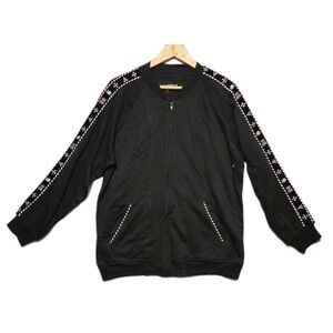 Been Trill Mens Medium Black Skeleton Embroidered Jacket Zip Up Streetwear Goth